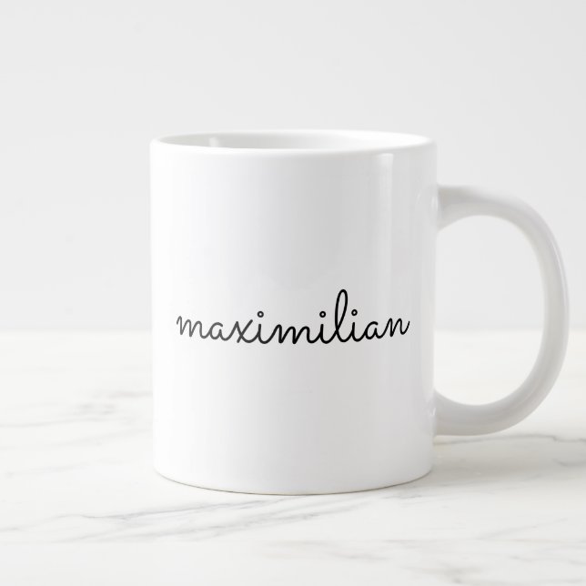 Cute black white custom script name simple modern giant coffee mug (Right)