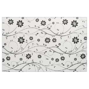 Cute Black & White Delicate Floral Pattern Fabric