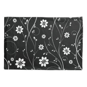 Cute Black & White Delicate Floral Pattern Pillowcase