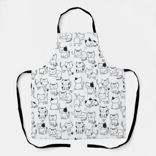 Cute Black White Doodle Cats Pattern Apron