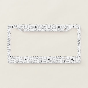 Cute Black White Doodle Cats Pattern License Plate Frame