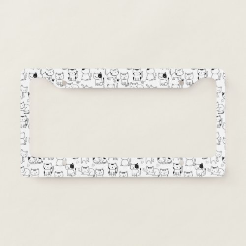 Cute Black White Doodle Cats Pattern License Plate Frame