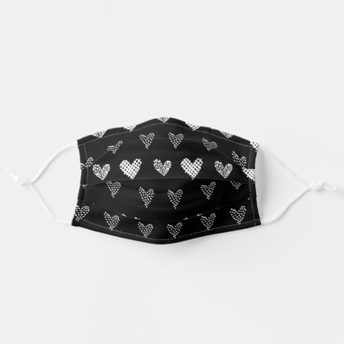 Cute Black  White Doodle Hearts Love Adult Cloth Face Mask