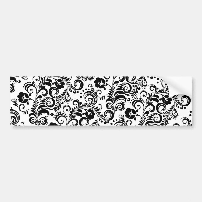 Cute black white floral background design bumper sticker (Front)