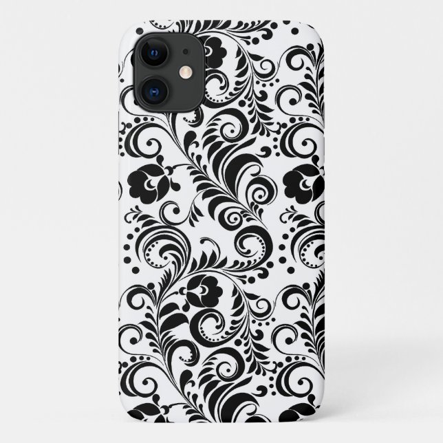 Cute black white floral background design Case-Mate iPhone case (Back)