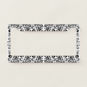 Cute black white floral background design license plate frame