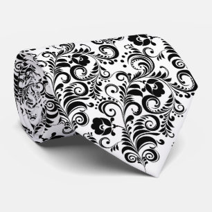 Cute black white floral background design neck tie
