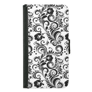 Cute black white floral background design wallet phone case for samsung galaxy s5