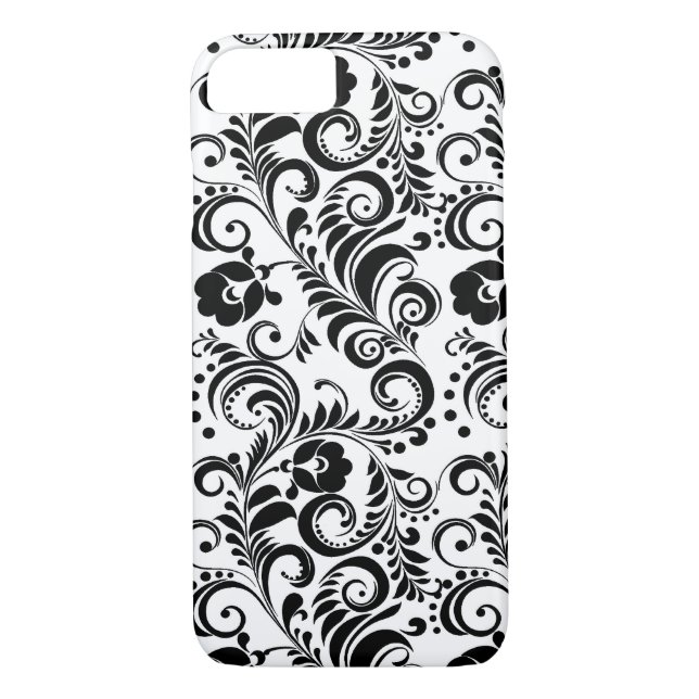 Cute black white floral design Case-Mate iPhone case (Back)