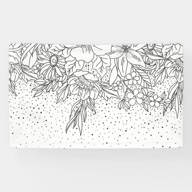 Cute Black White floral doodles and confetti Banner (Horizontal)