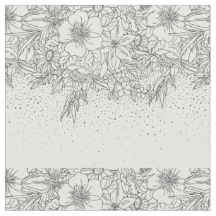 Cute Black White floral doodles and confetti Fabric