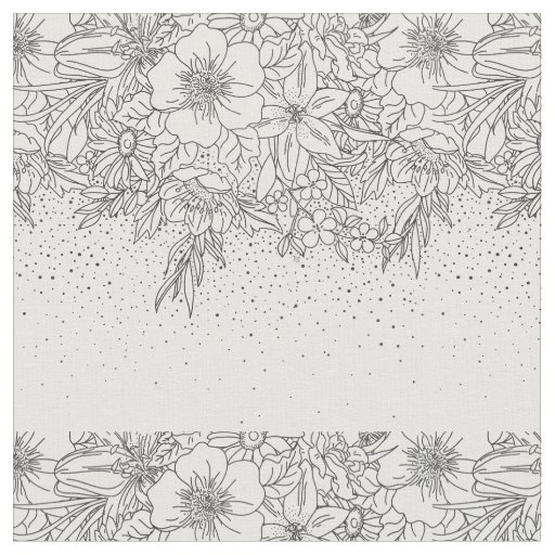 Cute Black White floral doodles and confetti Fabric