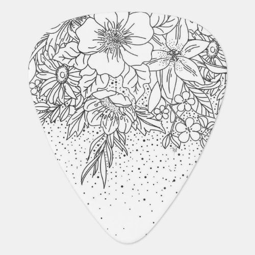 Cute Black White floral doodles and confetti Guitar Pick