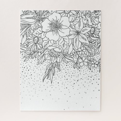 Cute Black White floral doodles and confetti Jigsaw Puzzle