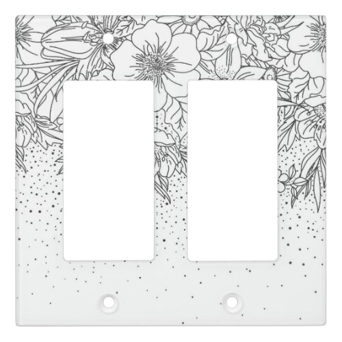 Cute Black White floral doodles and confetti Light Switch Cover