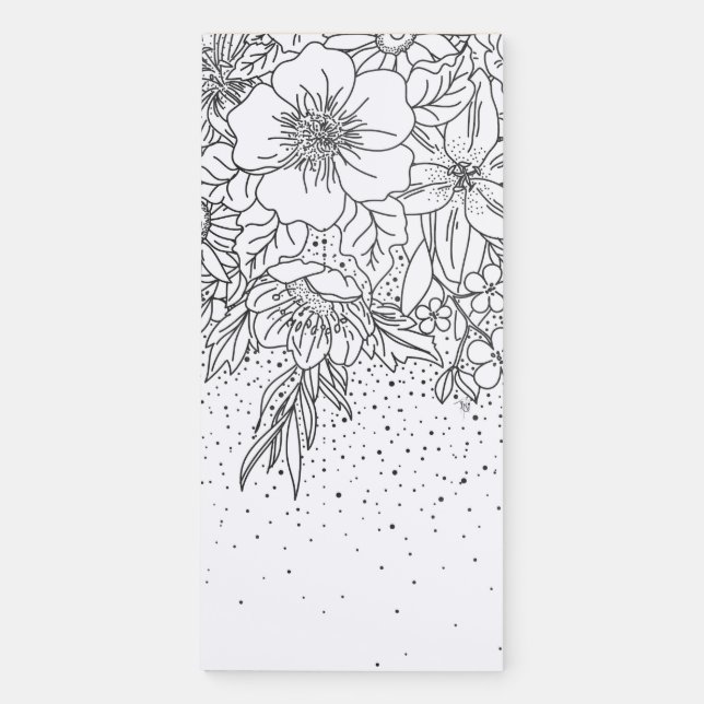 Cute Black White floral doodles and confetti Magnetic Notepad (Front)