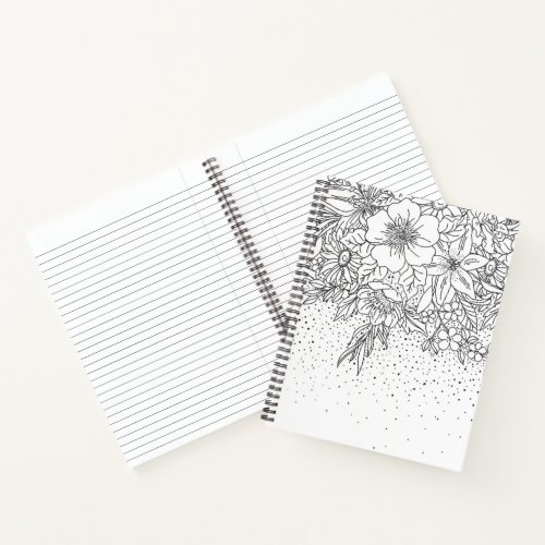 Cute Black White floral doodles and confetti Notebook