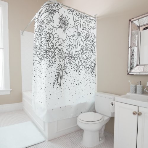 Cute Black White floral doodles and confetti Shower Curtain