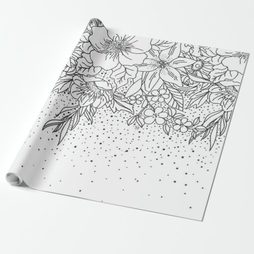 Cute Black White floral doodles and confetti Wrapping Paper