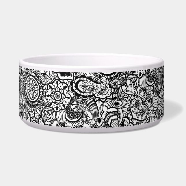 Cute black white floral paisley bowl (Front)