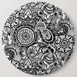 Cute black white floral paisley button