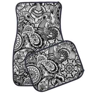 Cute black white floral paisley car floor mat