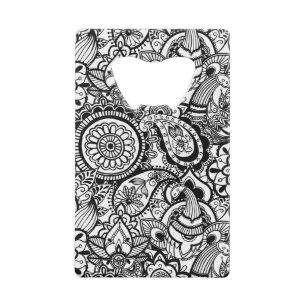Cute black white floral paisley credit card bottle opener