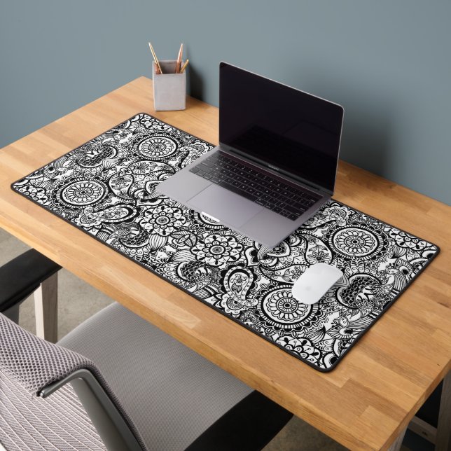 Cute black white floral paisley desk mat (Office 2)