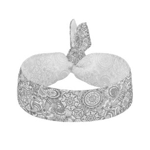 Cute black white floral paisley elastic hair tie