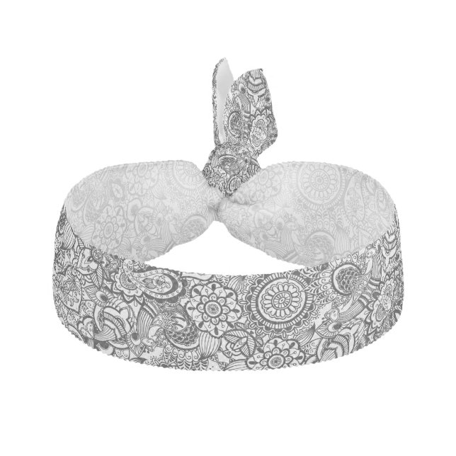 Cute black white floral paisley elastic hair tie (Front)