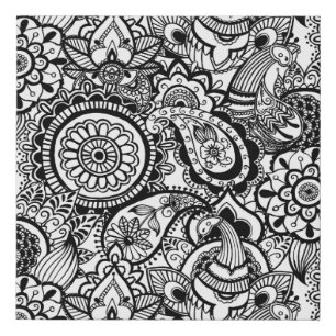 Cute black white floral paisley faux canvas print