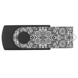 Cute black white floral paisley flash drive