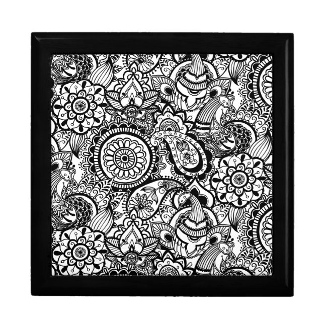 Cute black white floral paisley gift box (Front)
