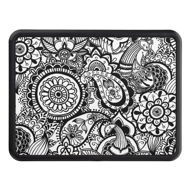 Cute black white floral paisley hitch cover (Front)
