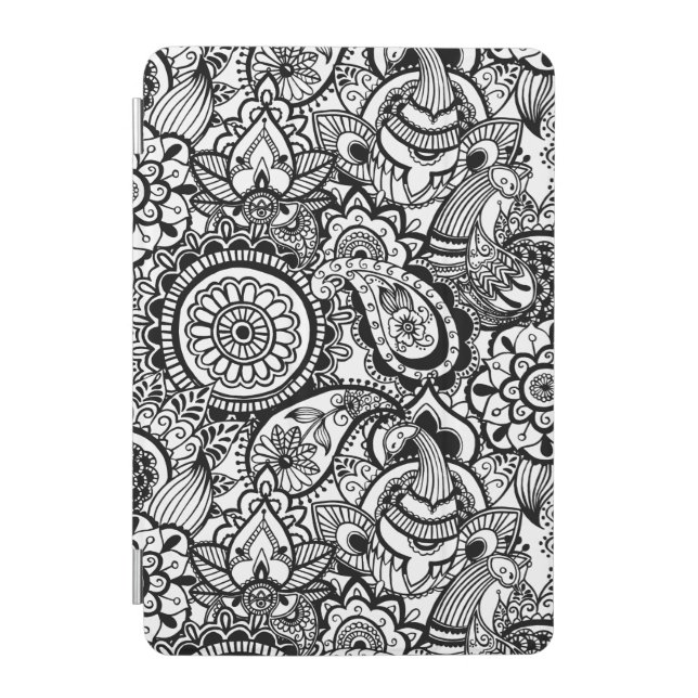 Cute black white floral paisley iPad mini cover (Front)
