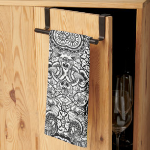 Cute black white floral paisley kitchen towel