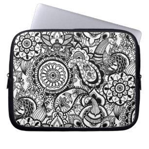 Cute black white floral paisley laptop sleeve