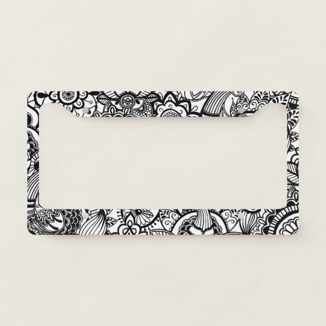 Cute black white floral paisley license plate frame (Front)