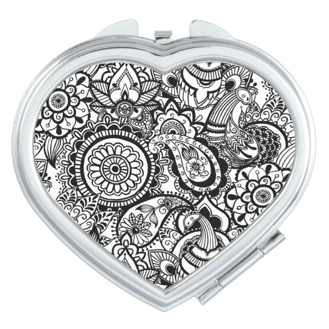 Cute black white floral paisley makeup mirror (Front)