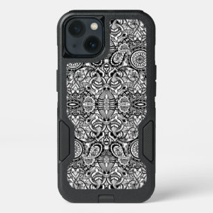 Cute black white floral paisley iPhone 13 case