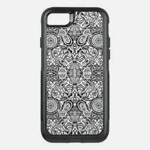Cute black white floral paisley OtterBox commuter iPhone SE/8/7 case