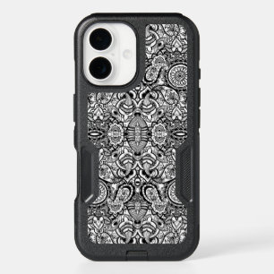 Cute black white floral paisley iPhone 16 case