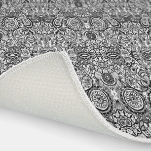 Cute black white floral paisley outdoor rug