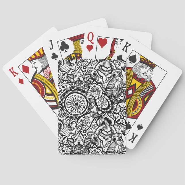 Cute black white floral paisley poker cards (Back)