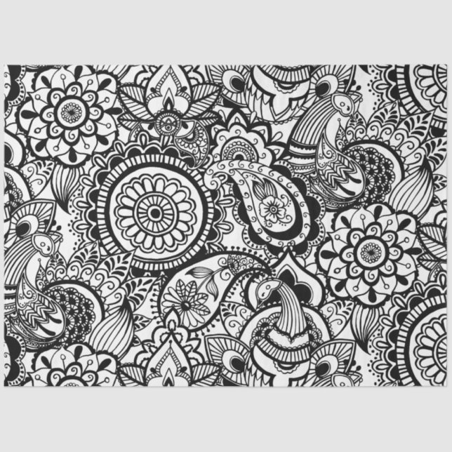 Cute black white floral paisley tissue paper (Front)