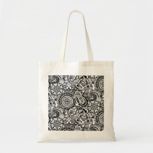 Cute black white floral paisley tote bag