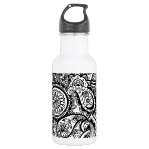 Cute black white floral paisley water bottle