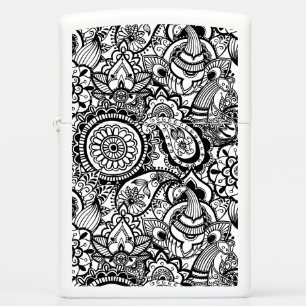 Cute black white floral paisley zippo lighter