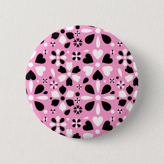 Cute black white flowers button (Front)