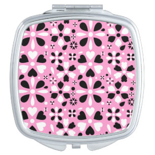 Cute black white flowers compact mirror